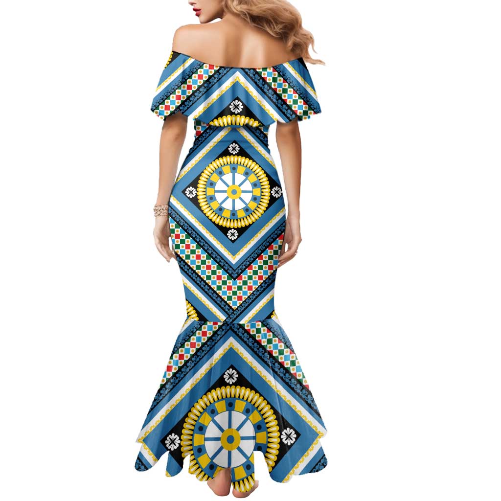 Sicily Italy Carretto Siciliano Mermaid Dress Azure Sicilian Cart Wheel Pattern