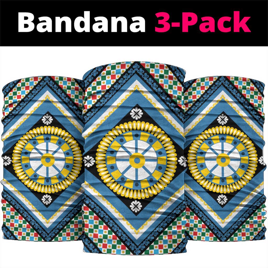 Sicily Italy Carretto Siciliano Neck Gaiter Azure Sicilian Cart Wheel Pattern