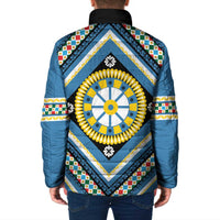 Sicily Italy Carretto Siciliano Padded Jacket Azure Sicilian Cart Wheel Pattern