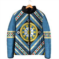 Sicily Italy Carretto Siciliano Padded Jacket Azure Sicilian Cart Wheel Pattern