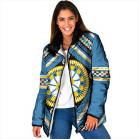 Sicily Italy Carretto Siciliano Padded Jacket Azure Sicilian Cart Wheel Pattern