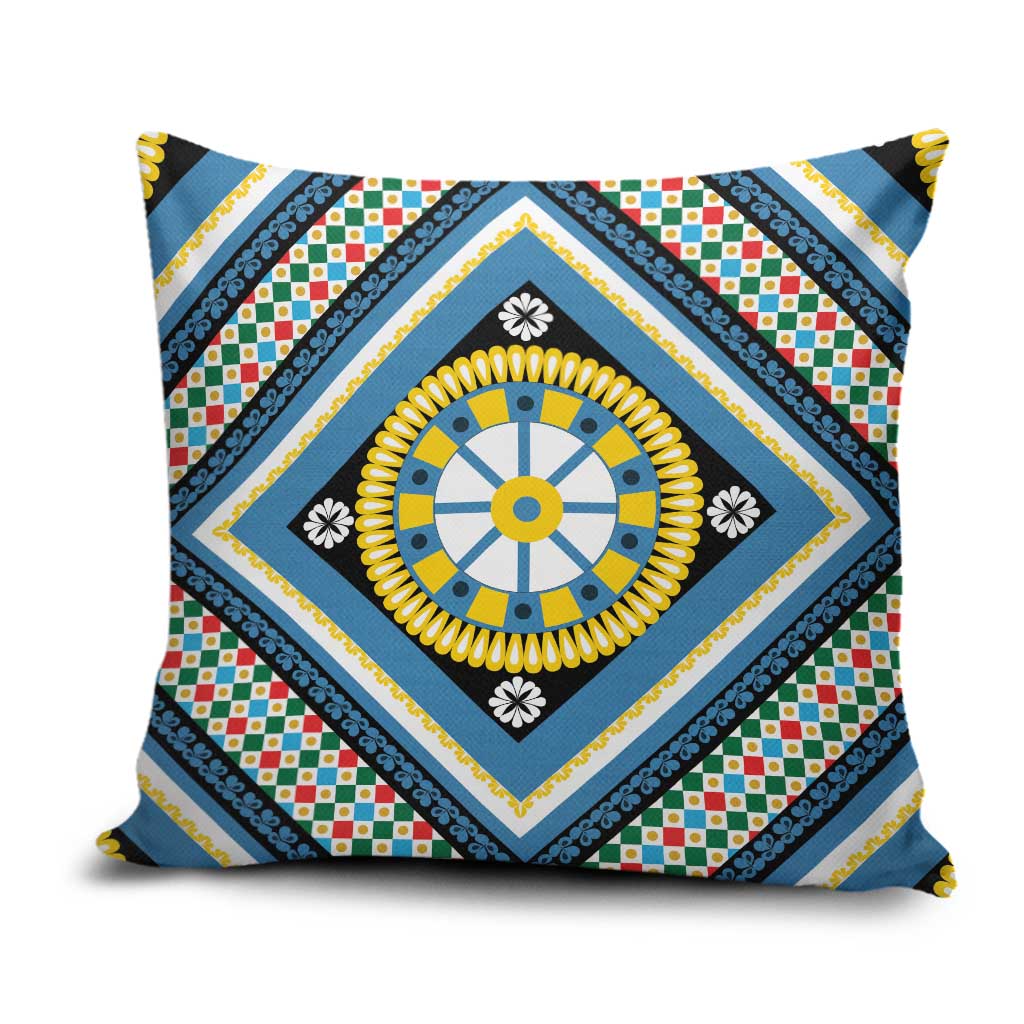 Sicily Italy Carretto Siciliano Pillow Cover Azure Sicilian Cart Wheel Pattern