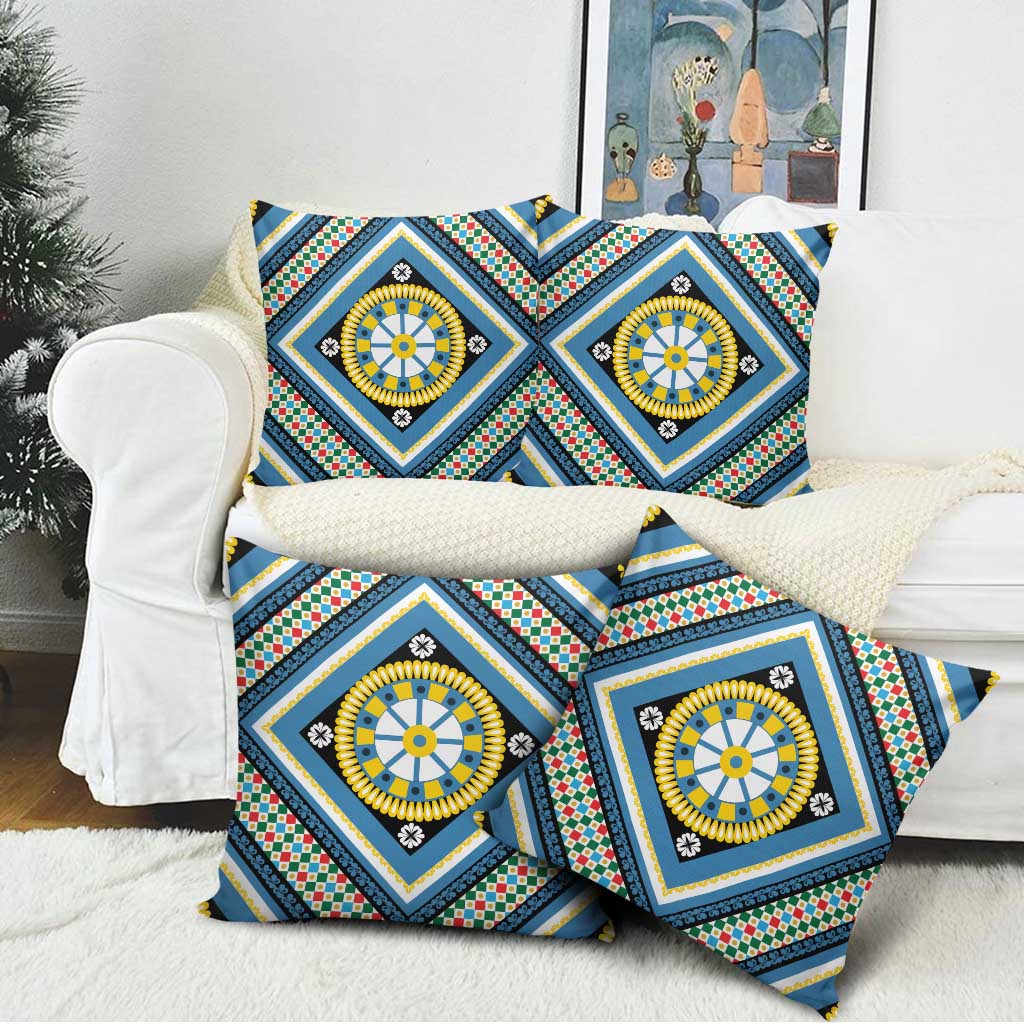 Sicily Italy Carretto Siciliano Pillow Cover Azure Sicilian Cart Wheel Pattern