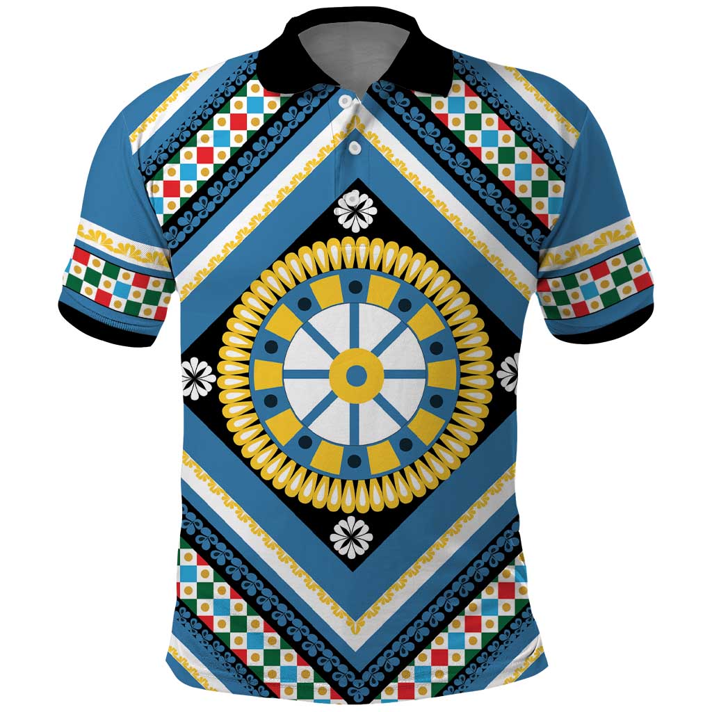 Sicily Italy Carretto Siciliano Polo Shirt Azure Sicilian Cart Wheel Pattern