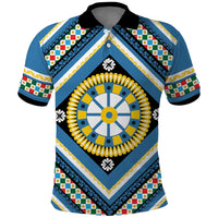 Sicily Italy Carretto Siciliano Polo Shirt Azure Sicilian Cart Wheel Pattern