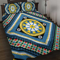 Sicily Italy Carretto Siciliano Quilt Bed Set Azure Sicilian Cart Wheel Pattern