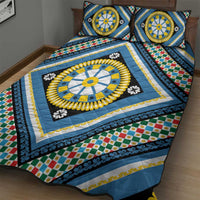 Sicily Italy Carretto Siciliano Quilt Bed Set Azure Sicilian Cart Wheel Pattern