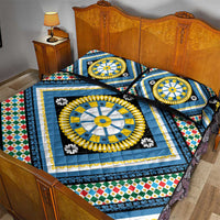 Sicily Italy Carretto Siciliano Quilt Bed Set Azure Sicilian Cart Wheel Pattern