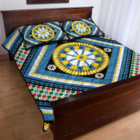 Sicily Italy Carretto Siciliano Quilt Bed Set Azure Sicilian Cart Wheel Pattern