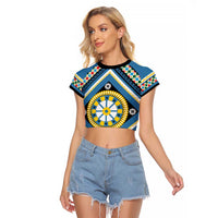 Sicily Italy Carretto Siciliano Raglan Cropped T Shirt Azure Sicilian Cart Wheel Pattern