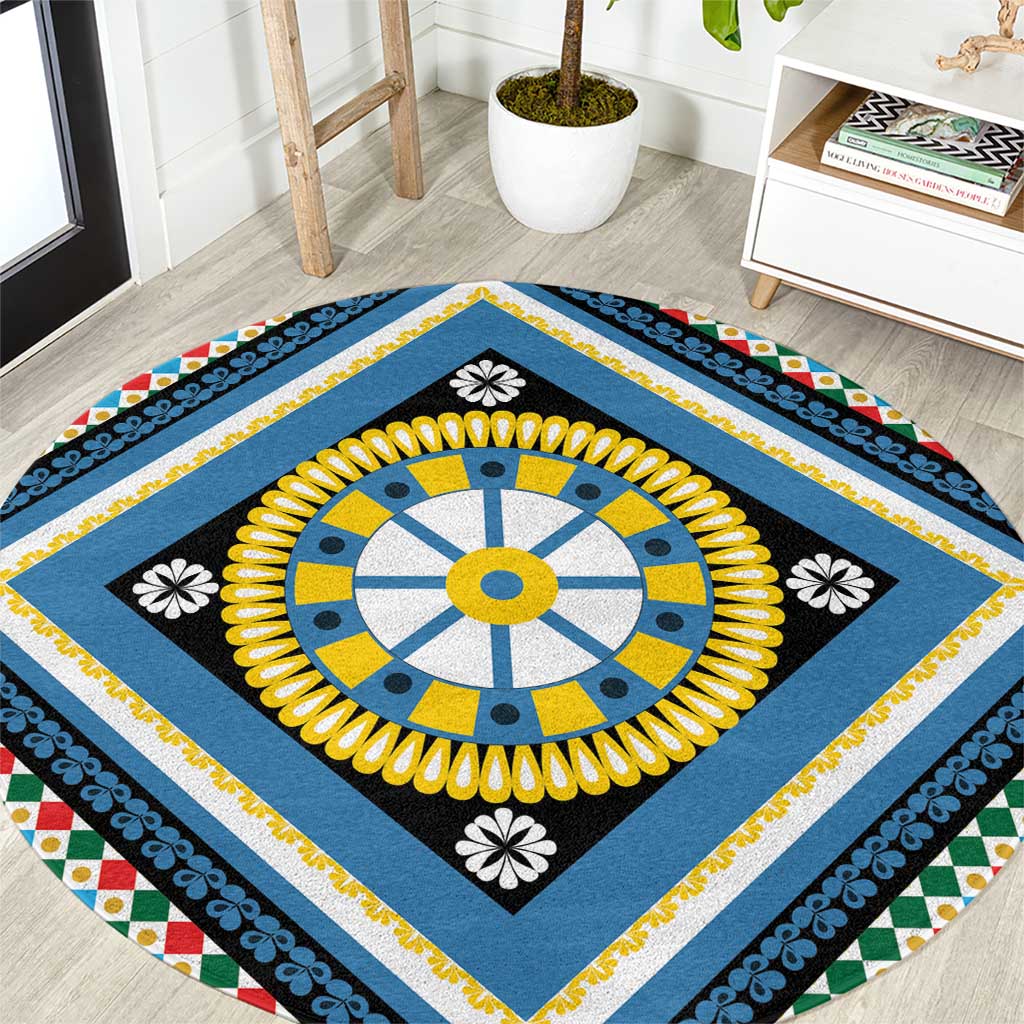 Sicily Italy Carretto Siciliano Round Carpet Azure Sicilian Cart Wheel Pattern