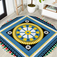 Sicily Italy Carretto Siciliano Round Carpet Azure Sicilian Cart Wheel Pattern