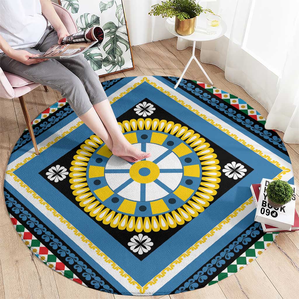 Sicily Italy Carretto Siciliano Round Carpet Azure Sicilian Cart Wheel Pattern