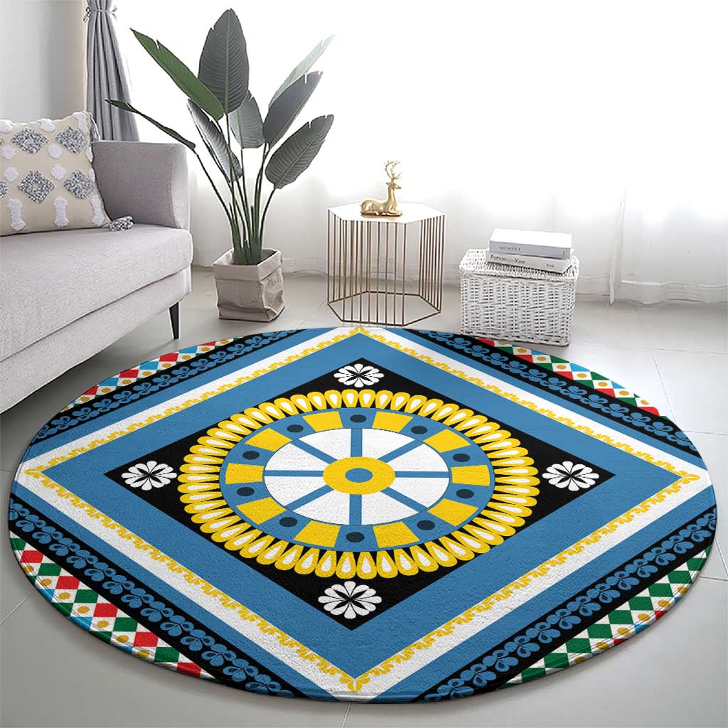 Sicily Italy Carretto Siciliano Round Carpet Azure Sicilian Cart Wheel Pattern
