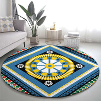 Sicily Italy Carretto Siciliano Round Carpet Azure Sicilian Cart Wheel Pattern