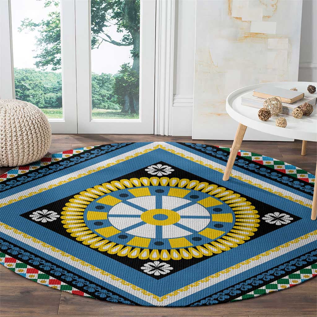 Sicily Italy Carretto Siciliano Round Carpet Azure Sicilian Cart Wheel Pattern