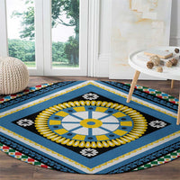 Sicily Italy Carretto Siciliano Round Carpet Azure Sicilian Cart Wheel Pattern