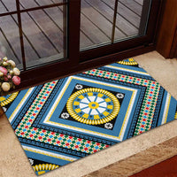 Sicily Italy Carretto Siciliano Rubber Doormat Azure Sicilian Cart Wheel Pattern