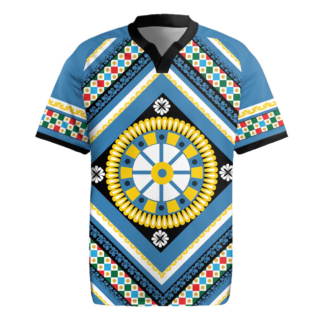 Sicily Italy Carretto Siciliano Rugby Jersey Azure Sicilian Cart Wheel Pattern