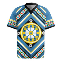 Sicily Italy Carretto Siciliano Rugby Jersey Azure Sicilian Cart Wheel Pattern