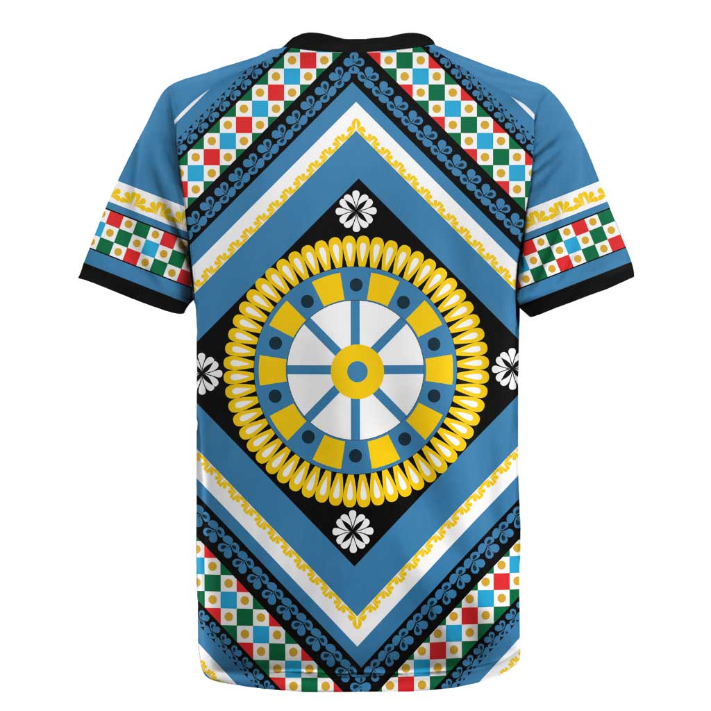 Sicily Italy Carretto Siciliano Rugby Jersey Azure Sicilian Cart Wheel Pattern