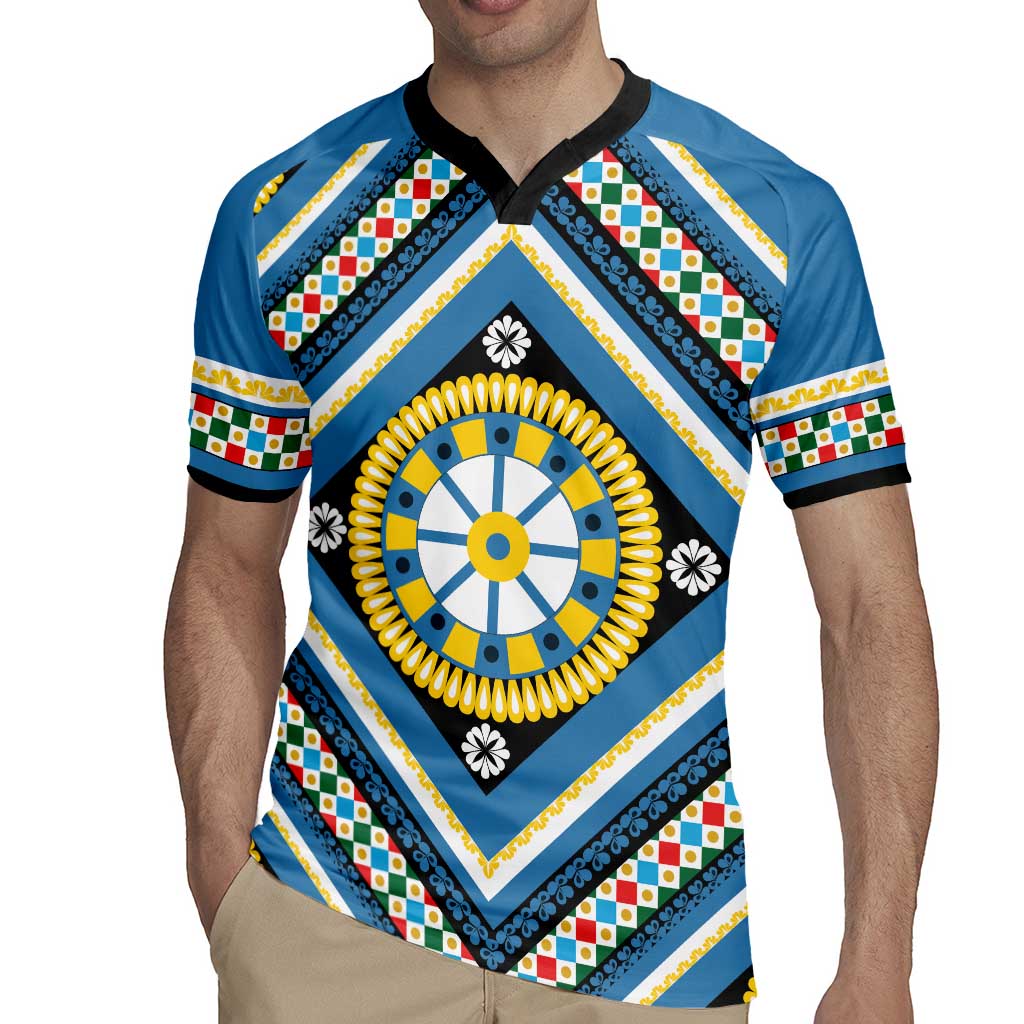 Sicily Italy Carretto Siciliano Rugby Jersey Azure Sicilian Cart Wheel Pattern