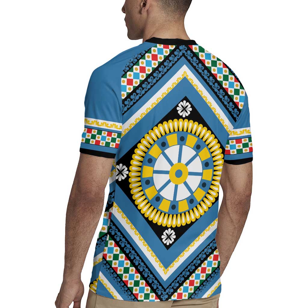 Sicily Italy Carretto Siciliano Rugby Jersey Azure Sicilian Cart Wheel Pattern