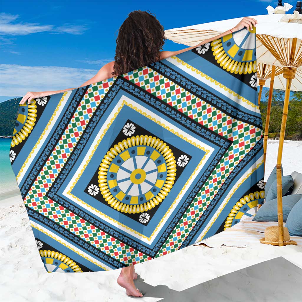 Sicily Italy Carretto Siciliano Sarong Azure Sicilian Cart Wheel Pattern