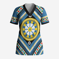 Sicily Italy Carretto Siciliano Scrub Top Azure Sicilian Cart Wheel Pattern