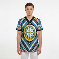 Sicily Italy Carretto Siciliano Scrub Top Azure Sicilian Cart Wheel Pattern