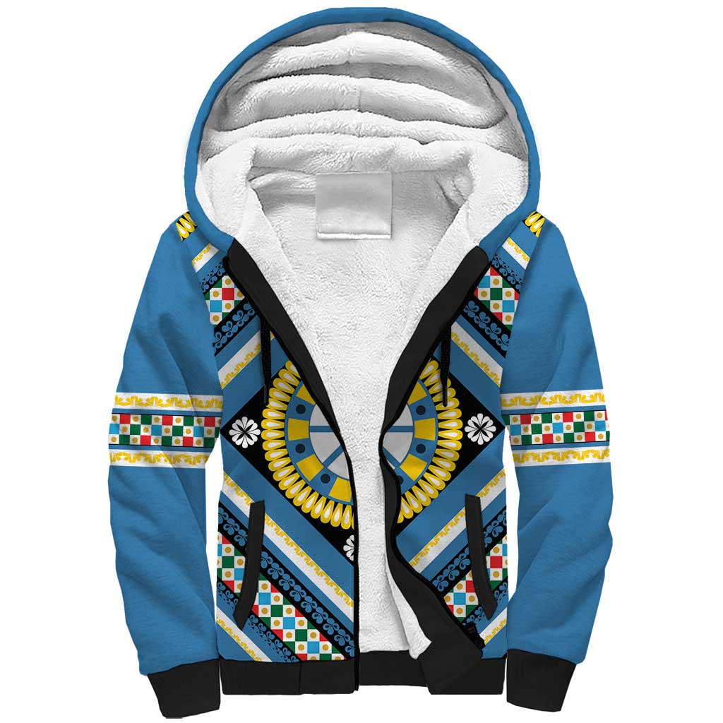 Sicily Italy Carretto Siciliano Sherpa Hoodie Azure Sicilian Cart Wheel Pattern