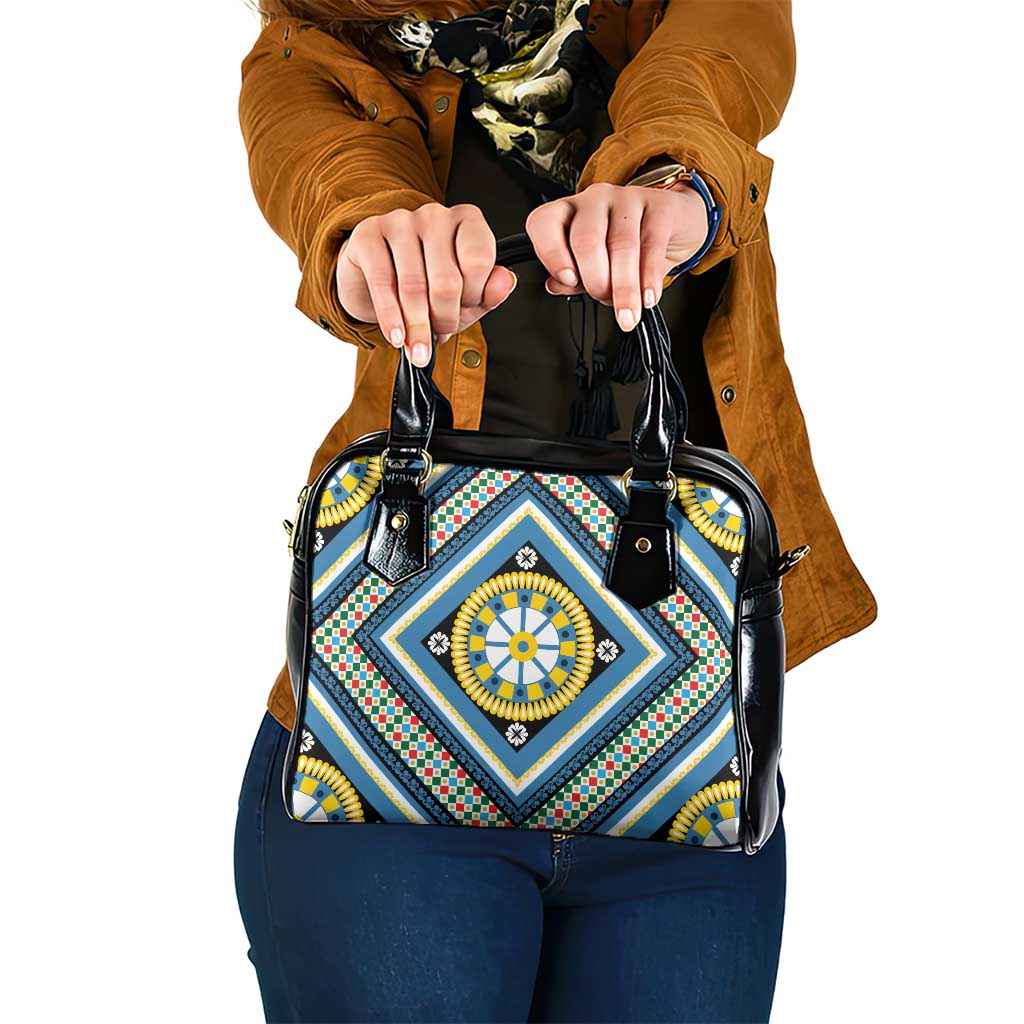 Sicily Italy Carretto Siciliano Shoulder Handbag Azure Sicilian Cart Wheel Pattern