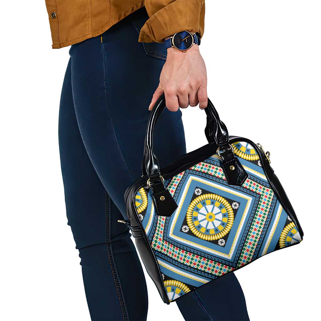 Sicily Italy Carretto Siciliano Shoulder Handbag Azure Sicilian Cart Wheel Pattern