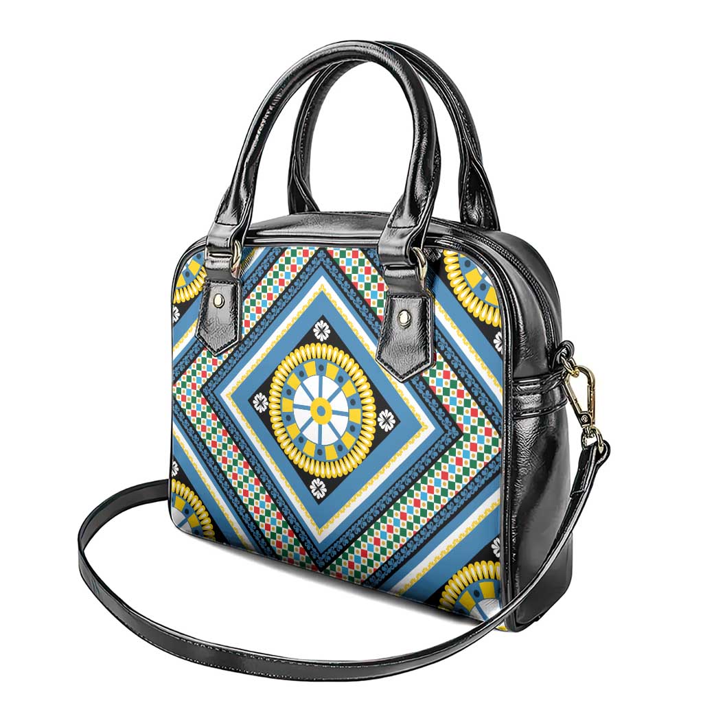 Sicily Italy Carretto Siciliano Shoulder Handbag Azure Sicilian Cart Wheel Pattern