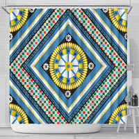 Sicily Italy Carretto Siciliano Shower Curtain Azure Sicilian Cart Wheel Pattern
