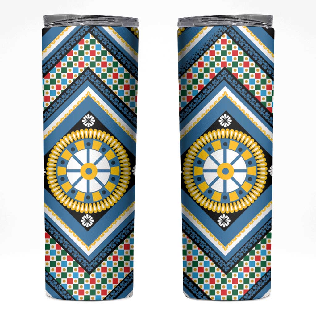 Sicily Italy Carretto Siciliano Skinny Tumbler Azure Sicilian Cart Wheel Pattern