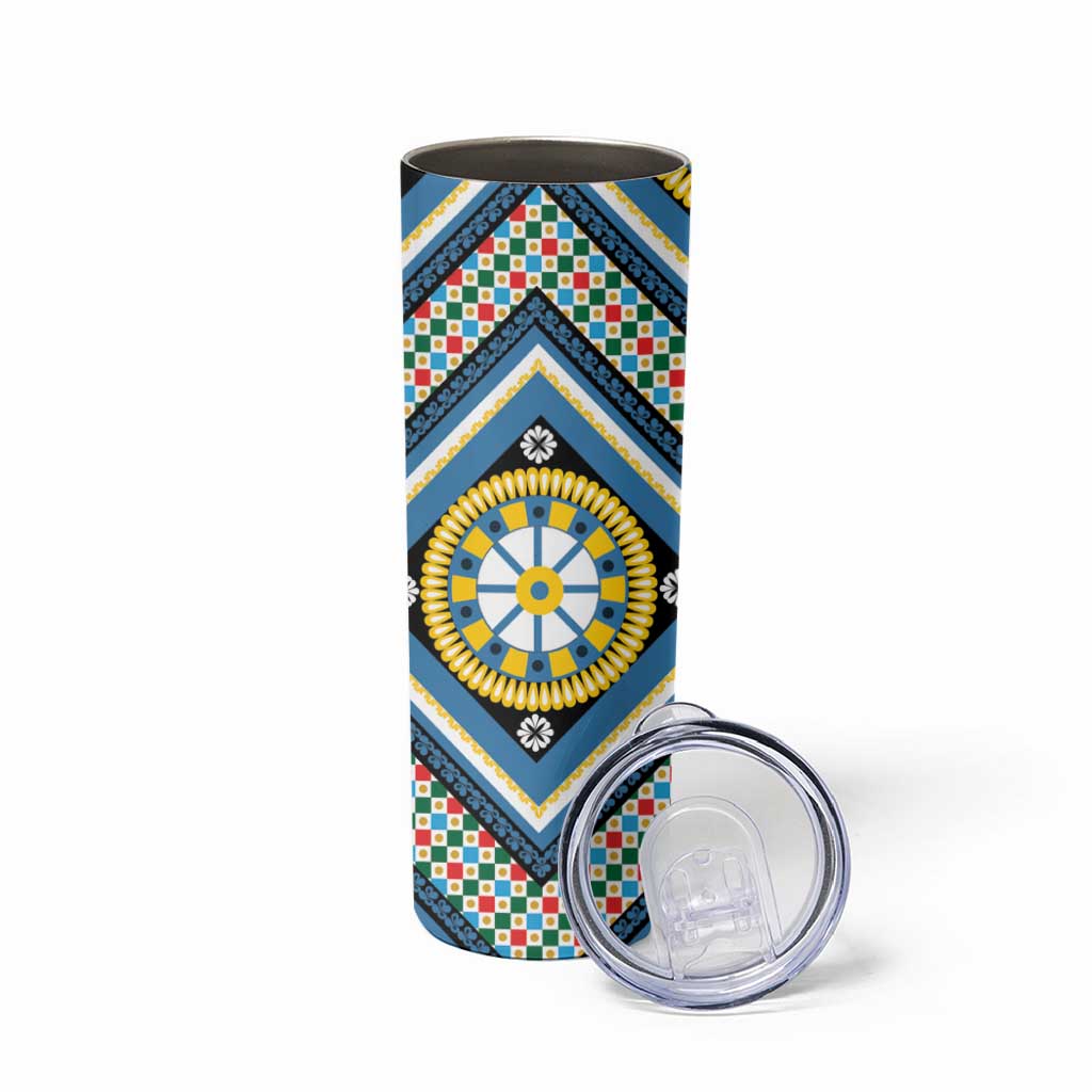 Sicily Italy Carretto Siciliano Skinny Tumbler Azure Sicilian Cart Wheel Pattern
