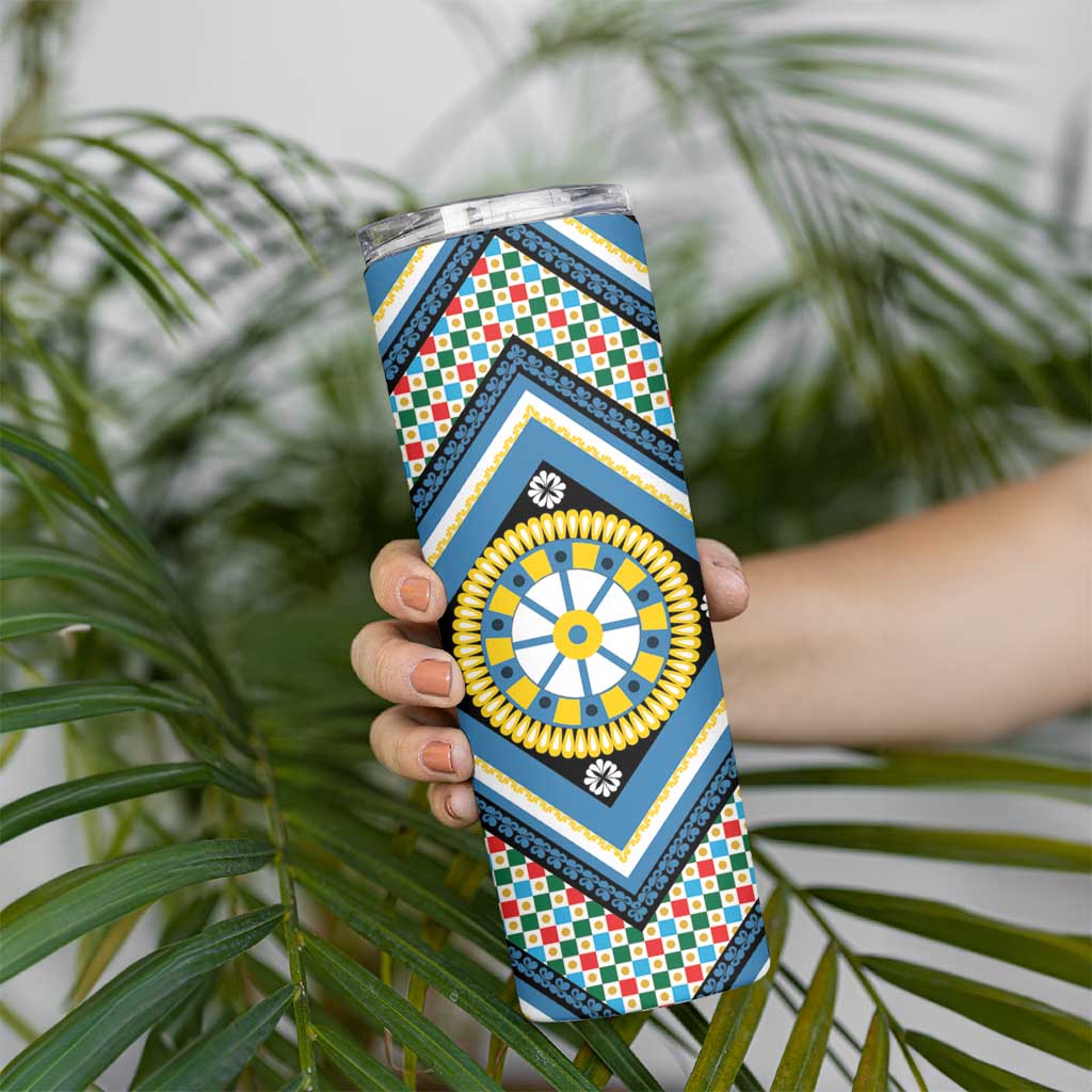 Sicily Italy Carretto Siciliano Skinny Tumbler Azure Sicilian Cart Wheel Pattern