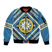 Sicily Italy Carretto Siciliano Sleeve Zip Bomber Jacket Azure Sicilian Cart Wheel Pattern