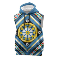 Sicily Italy Carretto Siciliano Sleeveless Hoodie Azure Sicilian Cart Wheel Pattern