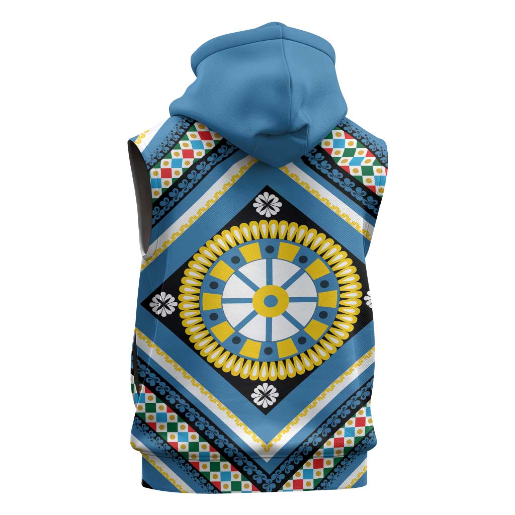 Sicily Italy Carretto Siciliano Sleeveless Hoodie Azure Sicilian Cart Wheel Pattern