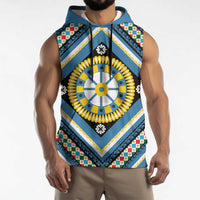 Sicily Italy Carretto Siciliano Sleeveless Hoodie Azure Sicilian Cart Wheel Pattern
