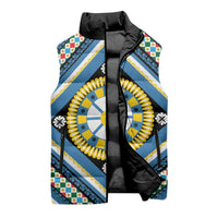 Sicily Italy Carretto Siciliano Sleeveless Puffer Jacket Azure Sicilian Cart Wheel Pattern