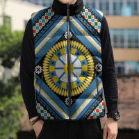 Sicily Italy Carretto Siciliano Sleeveless Puffer Jacket Azure Sicilian Cart Wheel Pattern