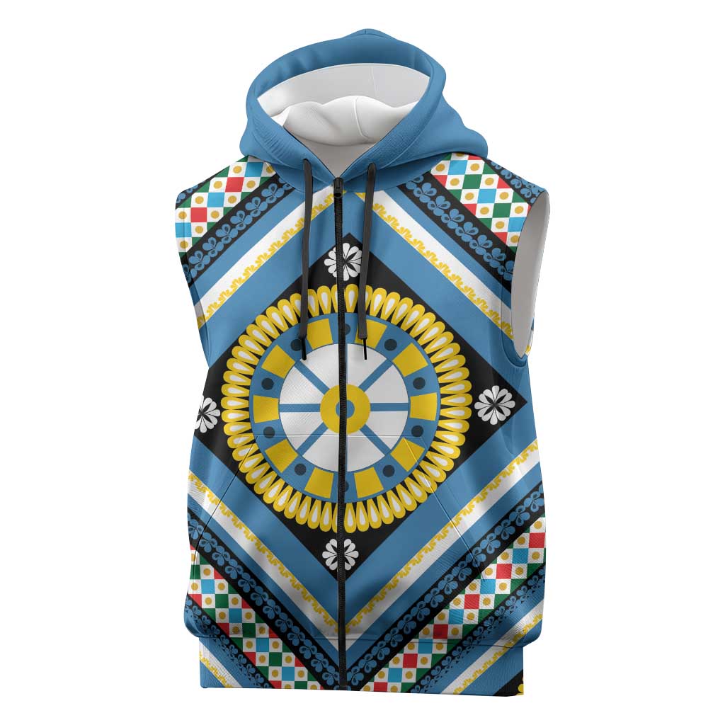 Sicily Italy Carretto Siciliano Sleeveless Zip Hoodie Azure Sicilian Cart Wheel Pattern