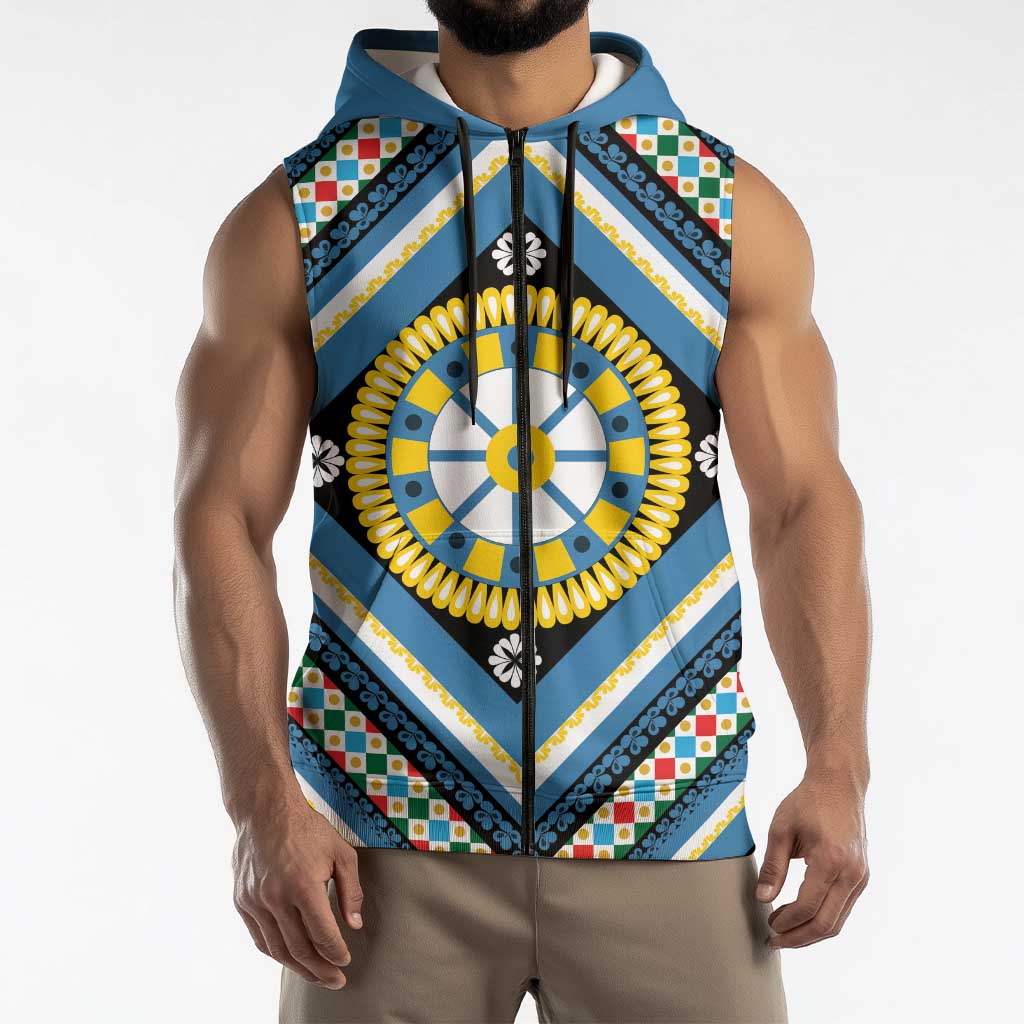 Sicily Italy Carretto Siciliano Sleeveless Zip Hoodie Azure Sicilian Cart Wheel Pattern