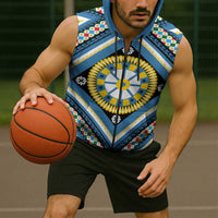 Sicily Italy Carretto Siciliano Sleeveless Zip Hoodie Azure Sicilian Cart Wheel Pattern