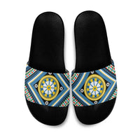 Sicily Italy Carretto Siciliano Slide Sandals Azure Sicilian Cart Wheel Pattern