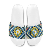 Sicily Italy Carretto Siciliano Slide Sandals Azure Sicilian Cart Wheel Pattern