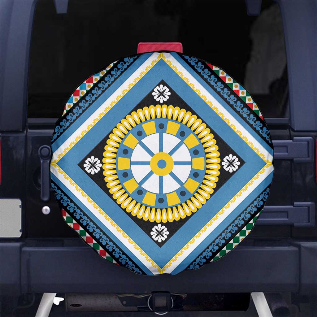 Sicily Italy Carretto Siciliano Spare Tire Cover Azure Sicilian Cart Wheel Pattern